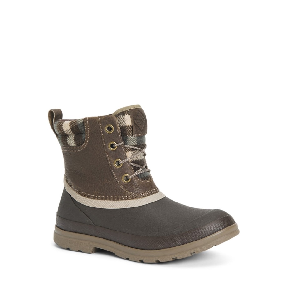 Muck Originals Damen-schnürstiefelette Aus Leder Mit Walnuss-karomuster Muckboot