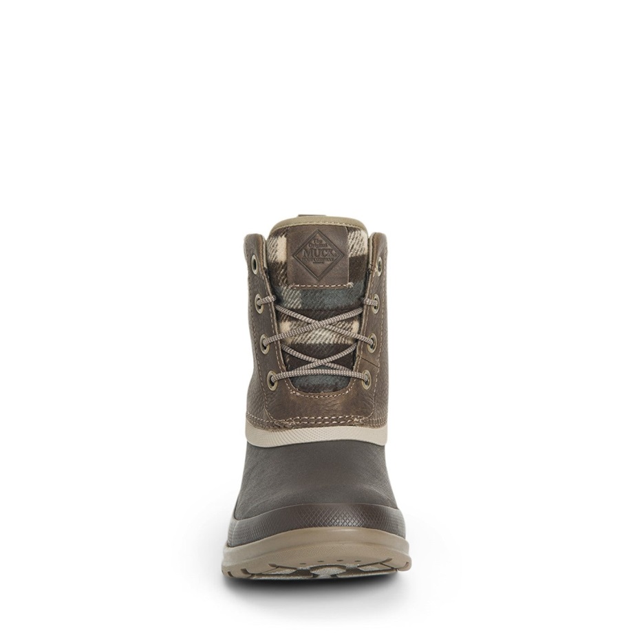 Muck Originals Damen-schnürstiefelette Aus Leder Mit Walnuss-karomuster Muckboot